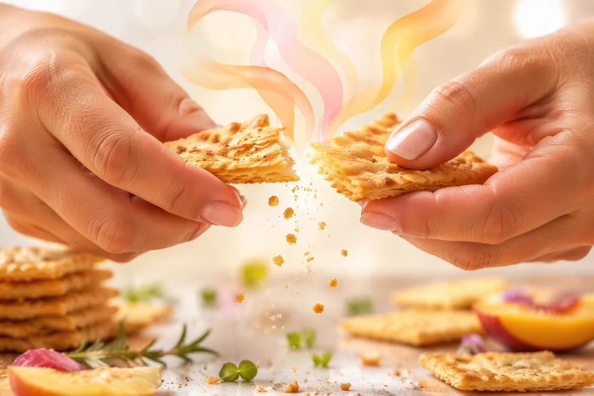 Freshly baked crackers broken in half to show a flaky, layered crumb, the kind of baked texture bakery lipase trials are judged on